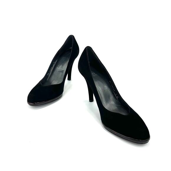 Stuart Weitzman Black Stiletto Heel Pump Sz 7 Suede Almond Toe Mini Platform New - Picture 14 of 14